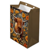 Sac Cadeau Moyen Campagne rustique Highland Cow Sunflowers (Devant Angle)