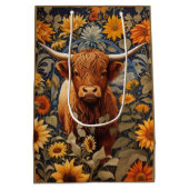 Sac Cadeau Moyen Campagne rustique Highland Cow Sunflowers (Dos)