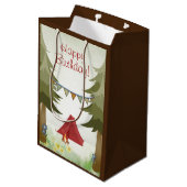 Sac Cadeau Moyen Camping, tente, feu de camp, Fleurs Bois Anniversa (Dos Angle)