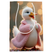 Sac Cadeau Moyen Canard d'anniversaire en fourrure rose (Devant)