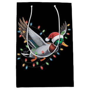 Sac Cadeau Moyen Canard de Noël volant avec saison de chasse aux lu