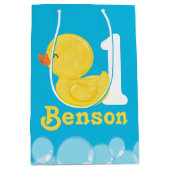 Sac Cadeau Moyen Canard en caoutchouc bleu Personnalisé Anniversair (Devant)