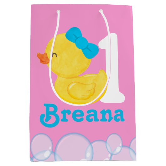 Sac Cadeau Moyen Canard en caoutchouc rose fille personnalisée Anni (Devant)