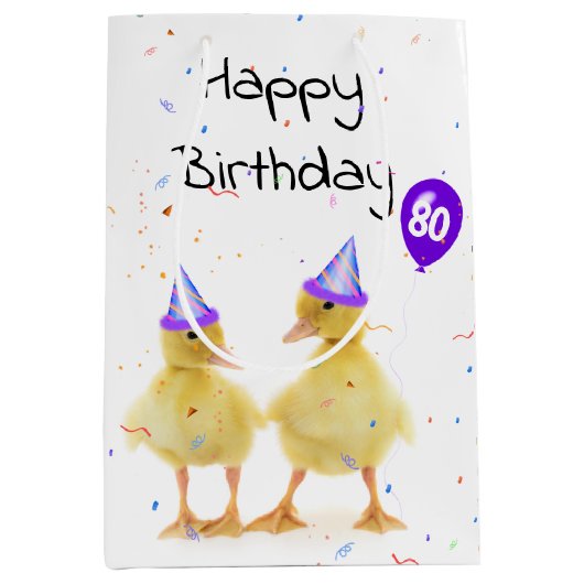 Sac Cadeau Moyen Canards de fête du 80e anniversaire avec ballon (Devant)