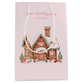 Sac Cadeau Moyen Candy Gingerbread Maison rose Anniversaire (Devant)