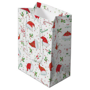 Sac Cadeau Moyen Canneberges et Chapeaux de Père Noël