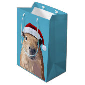 Sac Cadeau Moyen Capybara de fête à Santa Hat (Dos Angle)