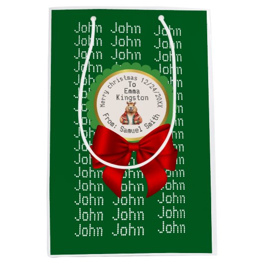 Sac Cadeau Moyen CAPYBARA green XMAS NAME EDITABLE  (Devant)