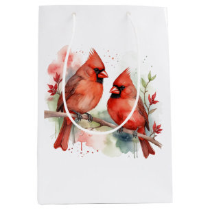 Sac Cadeau Moyen Cardinal rouge de Noël Oiseaux Art de vacances