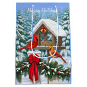 Sac Cadeau Moyen Cardinaux et nourriciers d'oiseaux de Noël (Dos)