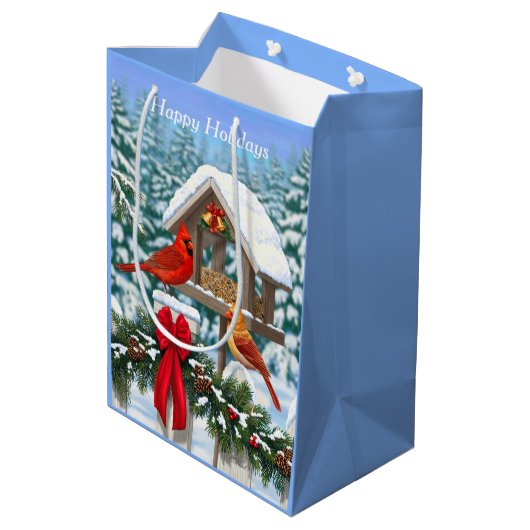 Sac Cadeau Moyen Cardinaux et nourriciers d'oiseaux de Noël (Dos Angle)