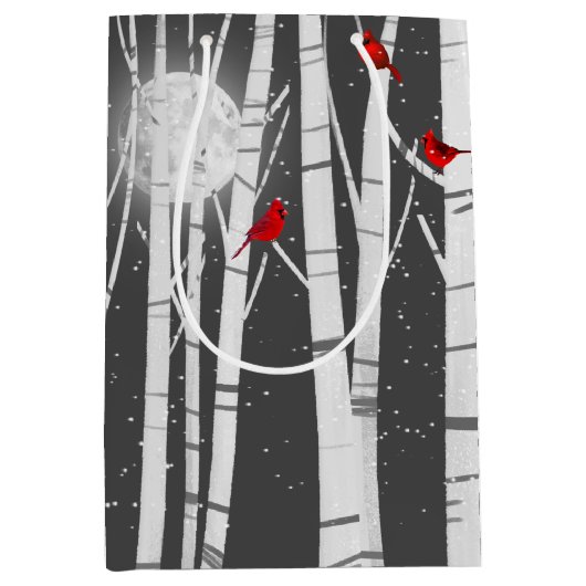 Sac Cadeau Moyen Cardinaux rouges dans le bouleau (Devant)