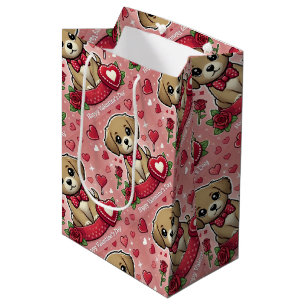 Sac Cadeau Moyen Caricature avec Coeurs de la Saint-Valentin