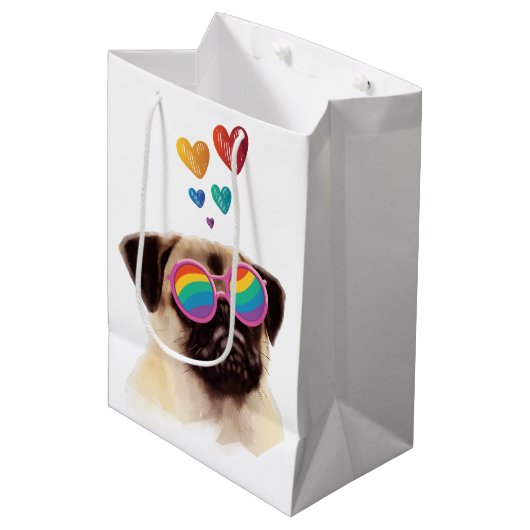 Sac Cadeau Moyen Carlin Chien avec Coeurs Saint-Valentin (Devant Angle)