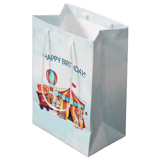 Sac Cadeau Moyen Carnival Cirque Big Top Blue Anniversaire (Devant Angle)