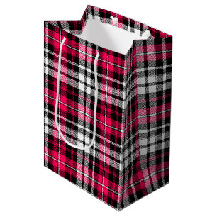 Sac Cadeau Moyen Carreaux Tartan Rose Noir Blanc