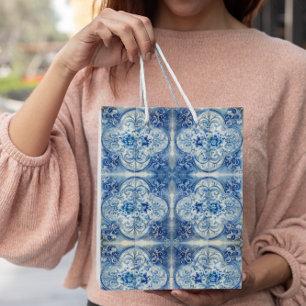 Sac Cadeau Moyen Carrelage antique en bleu Delft