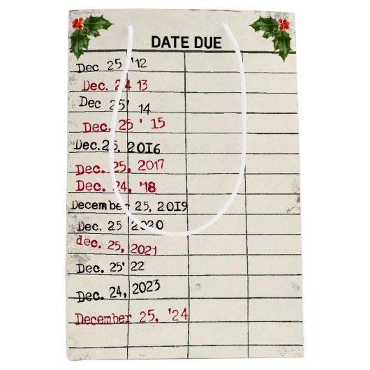 Sac Cadeau Moyen Carte de bibliothèque ancienne Noël 2025 (Devant)