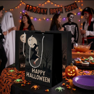 Sac Cadeau Moyen Carte de vœux Halloween de sorcière volante effray