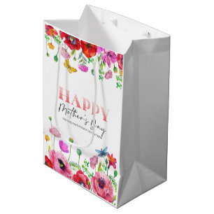 Sac Cadeau Moyen Carte de voeux Red White Floral Happy Mothers