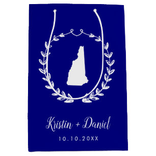 Sac Cadeau Moyen Carte du New Hampshire bleu de la marine Mariage d