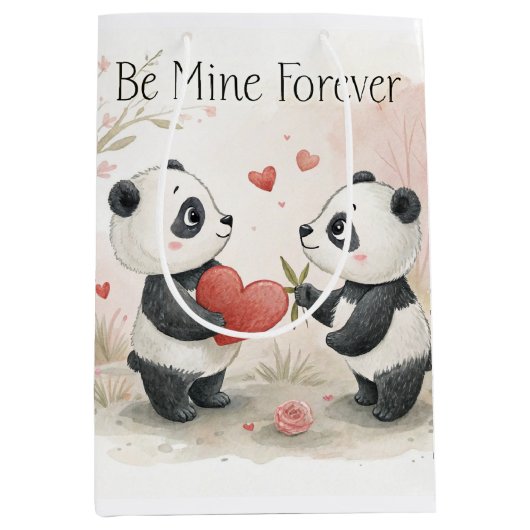 Sac Cadeau Moyen Carte Panda Romantique - Soyez à moi pour toujours (Devant)