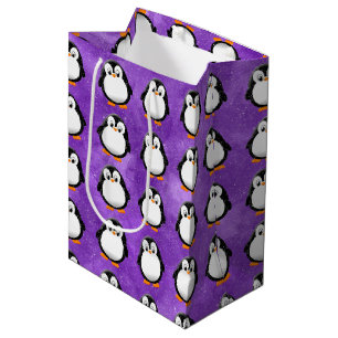 Sac Cadeau Moyen Carton en pingouin mignon personnalisé Aquarelle p