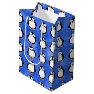 Sac Cadeau Moyen Carton en pingouin sur mesure Aquarelle bleue