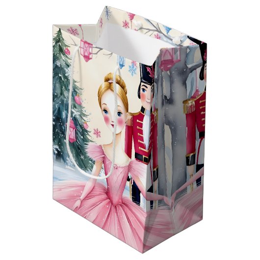 Sac Cadeau Moyen Casse-noisette rose Ballet & Ballerina (Devant Angle)