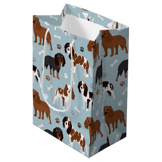 Sac Cadeau Moyen Cavalier King Charles Spaniel Paws and Bones (Devant Angle)