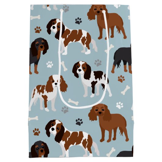Sac Cadeau Moyen Cavalier King Charles Spaniel Paws and Bones (Dos)