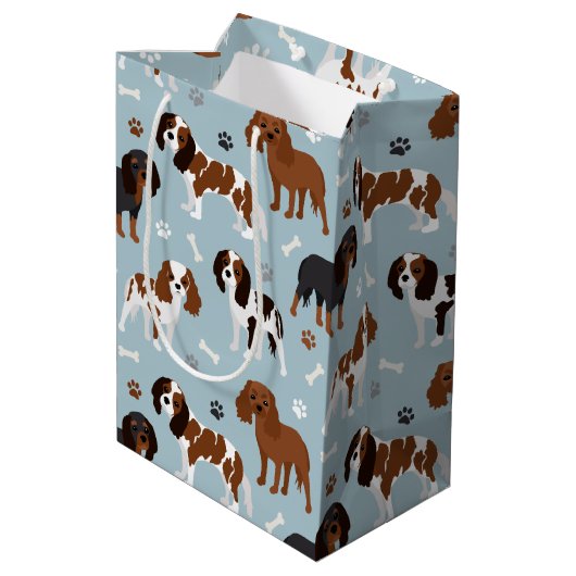 Sac Cadeau Moyen Cavalier King Charles Spaniel Paws and Bones (Dos Angle)