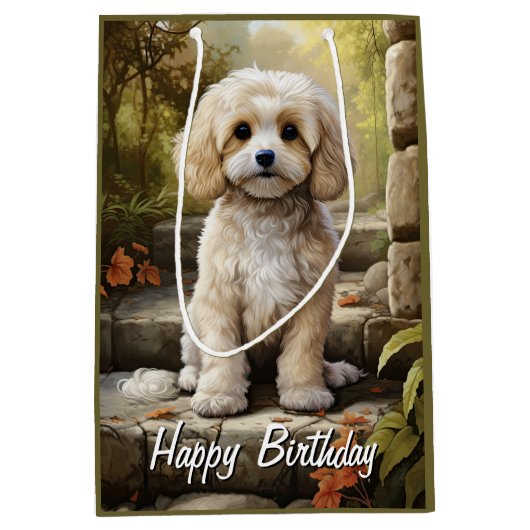 Sac Cadeau Moyen Cavoodle/Cavapoo Personnalisé (Devant)