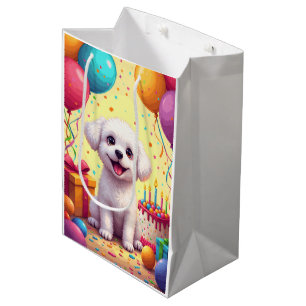 Sac Cadeau Moyen Célébration d'anniversaire de Bichon Frise