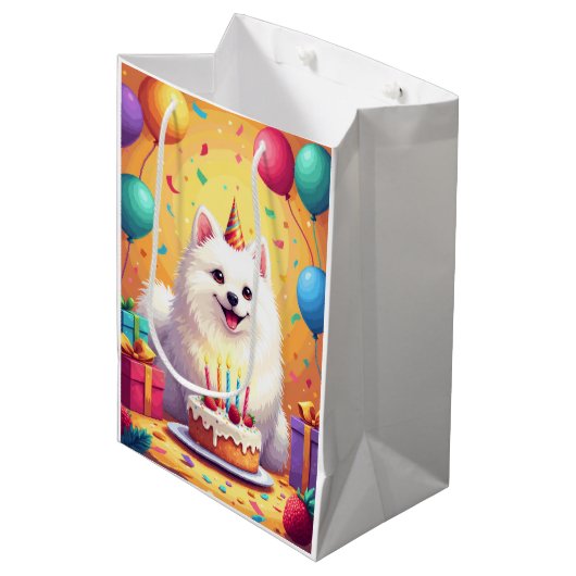 Sac Cadeau Moyen Célébration d'anniversaire de chien esquimau améri (Devant Angle)