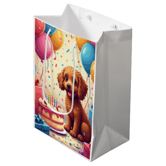 Sac Cadeau Moyen Célébration d'anniversaire de Cockapoo (Devant Angle)