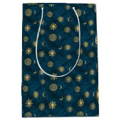 Sac Cadeau Moyen Céleste Bleu et Or Starry Night Crescent Lune (Devant)