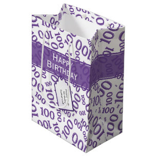Sac Cadeau Moyen Centenarian 100th Purple Random Number Motif