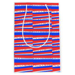 Sac Cadeau Moyen Cercles rayures rouge blanc bleu tote vin