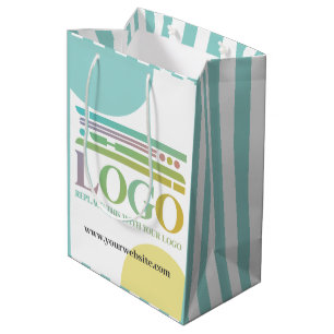 Sac Cadeau Moyen Cercles Turquoise Jaune Logo Site Web Bandes