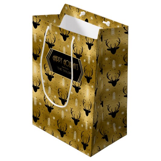 Sac Cadeau Moyen Cerfs Antlers Flèches Motif de Noël Gold ID861 (Devant Angle)
