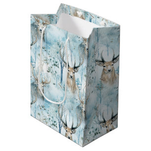 Sac Cadeau Moyen Cerfs de la forêt aquarelle hivernale (2)