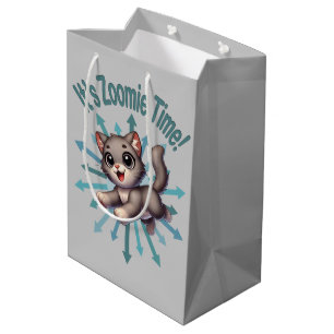 Sac Cadeau Moyen C'est l'heure de Zoomie Mignon chat gris et blanc