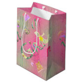 Sac Cadeau Moyen "C'est une fille" Police florale rose (Dos Angle)
