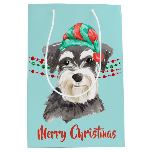 Sac Cadeau Moyen Chaînes de caractères Schnauzer Santa Hat (Devant)