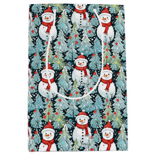 Sac Cadeau Moyen Chaleureux et douillet bonhomme de neige pendant l