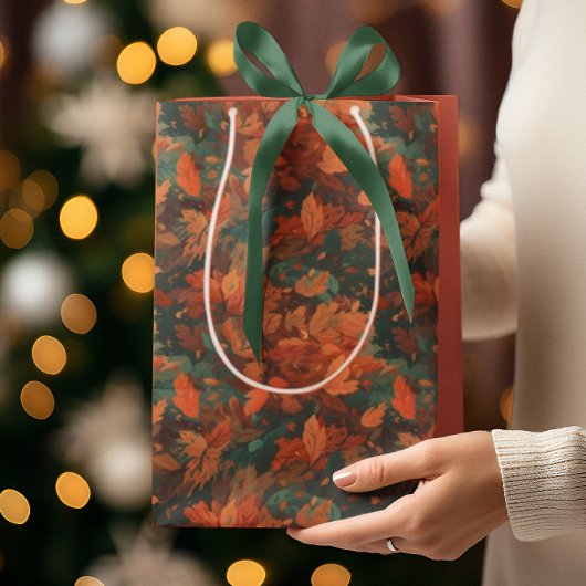 Sac Cadeau Moyen Chaleureux Feuilles rustiques d'aquarelle - Boho e