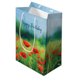 Sac Cadeau Moyen Champ coloré avec des pavots Sac-cadeau moyen