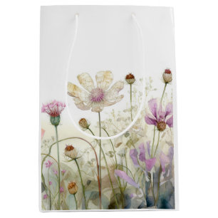 Sac Cadeau Moyen Champ d'aquarelle des fleurs sauvages