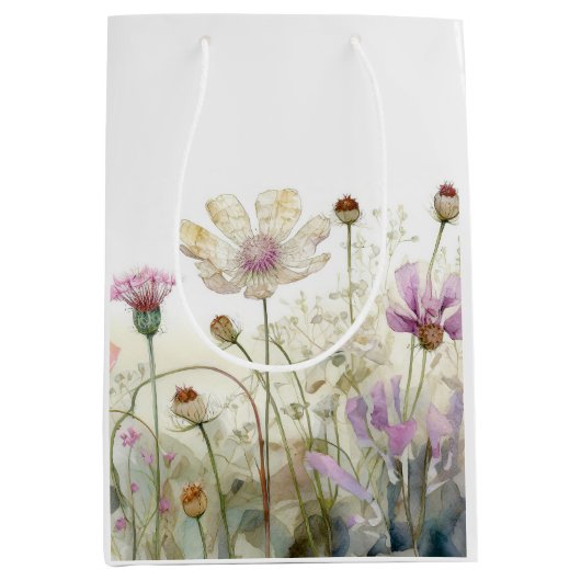 Sac Cadeau Moyen Champ d'aquarelle des fleurs sauvages (Devant)